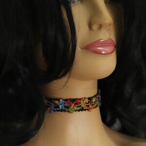 Fancy Choker Multi Color Adjustable Length Multi Colors Wide Trim chokers (#84)